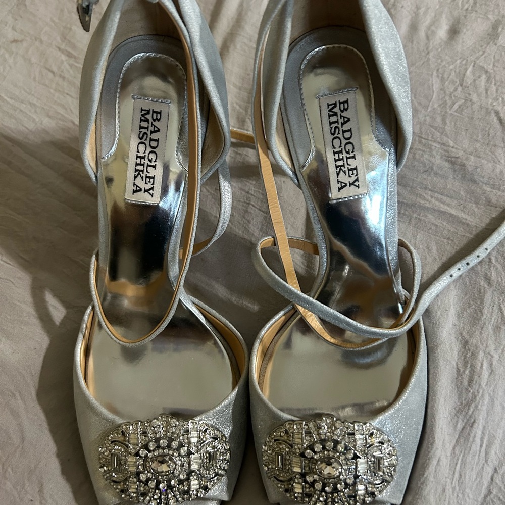 Badgley Mischka Silver Heels with Embellishments